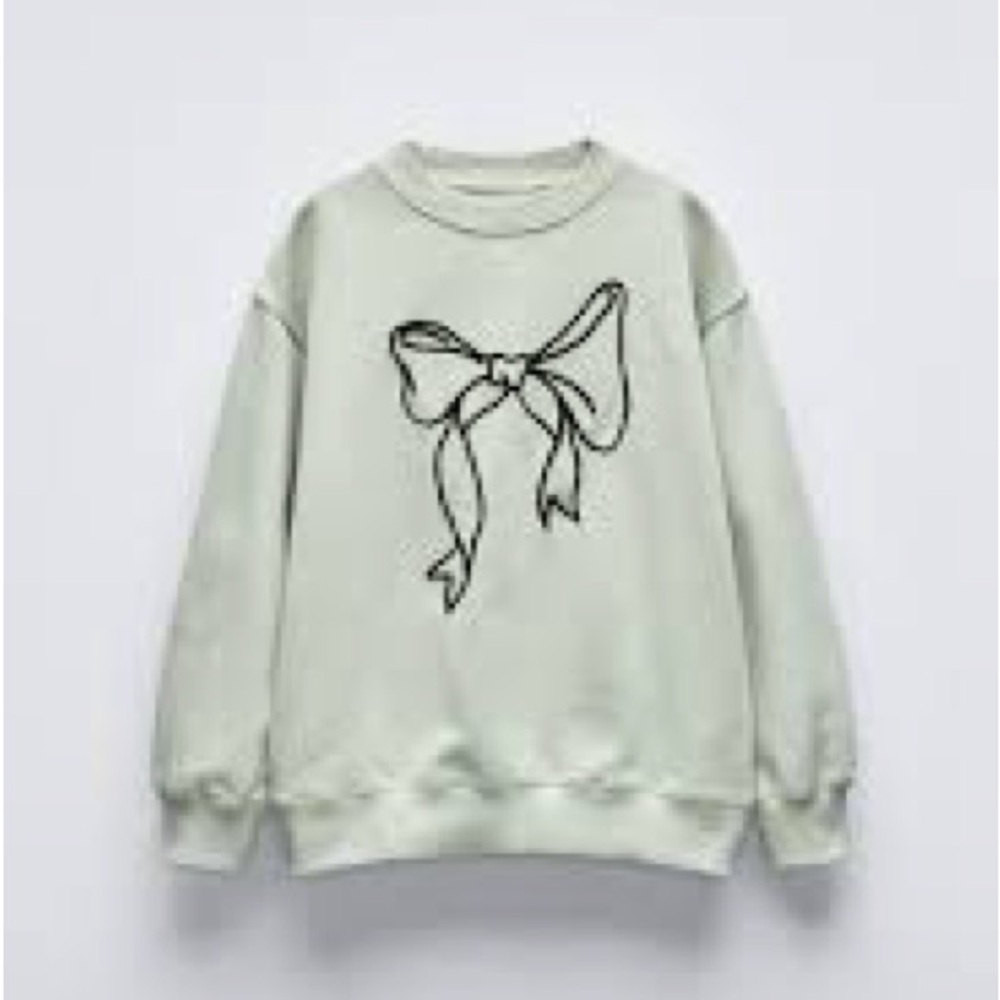 Zara Kids Sage Sweatshirt with Black Bow Graphic